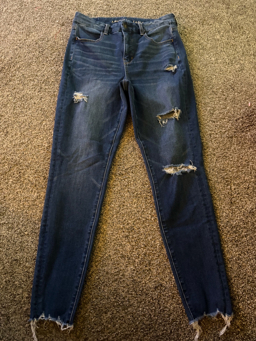 American Eagle Outfitters Dark Blue Distressed Curvy High Rise Jegging